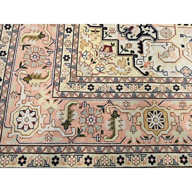 English Vintage Persian Tabriz Heriz Rug, Geometric Pattern, Hand-Knotted Wool, Black & Ivory, 7’ X 10’ For Sale - Image 3 of 12