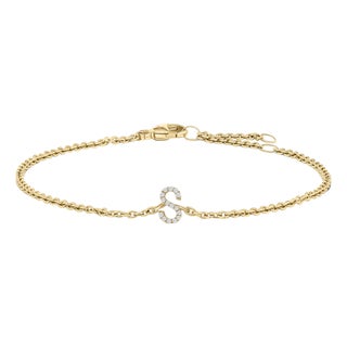 10K Yellow Gold Diamond Accent "S" Initial Charm and Link Bracelet For Sale
