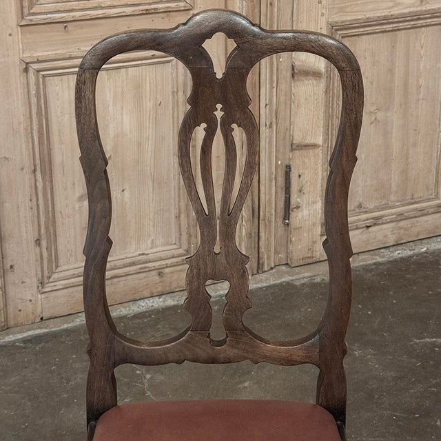 Set of Eight Antique Oak Chippendale Dining Chairs With Leather For Sale - Image 9 of 18