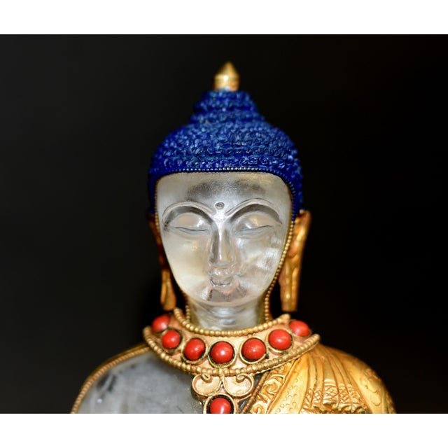 Late 20th Century Natural Rock Crystal Gilt Bronze Buddha Nepal Authenticity Seal For Sale - Image 11 of 18
