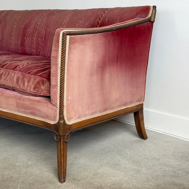 Antique Rose Velvet Hand-Carved Sofa For Sale - Image 9 of 12