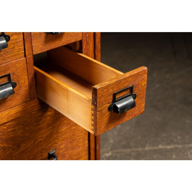 Vintage Quartersawn Card File Cabinet With Card Catalog For Sale - Image 9 of 11