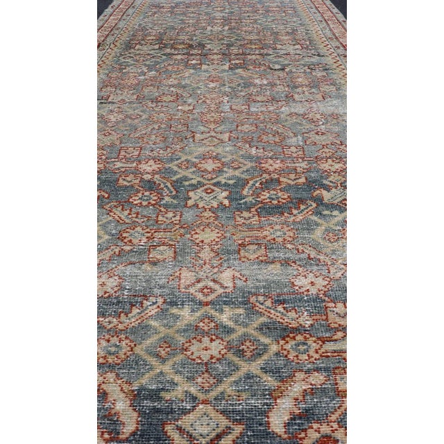 Early 20th Century Antique Persian Malayer Gallery Runner With All-Over Design in Gray, Steel Blue and Multi Colors For Sale - Image 4 of 13