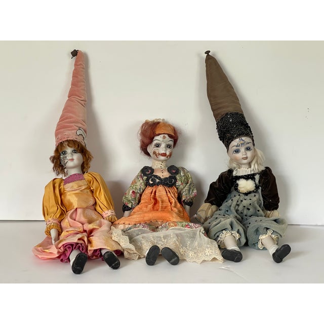 32” 3 pcs Artis dolls handmade porcelain faces uniquely painted, handmade clothes. Collectors find, from a private South...