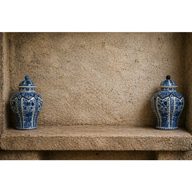 Large 18th-Century Blue and White Delft Covered Pots, 1950s, Set of 2 For Sale - Image 10 of 11
