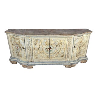 Italian Rococo Painted Serpentine Credenza With Floral Cartouches For Sale