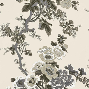 Sample - Schumacher Pyne Hollyhock Wallpaper in Charcoal