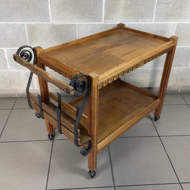 Bar Cart in Wood and Wrought Iron For Sale - Image 3 of 13