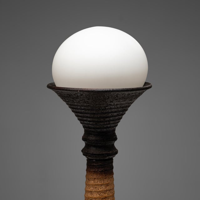 Large Eartly Ceramic and Opaline Glass Table Lamp from Doria Leuchten, Germany, 1970s For Sale - Image 4 of 11