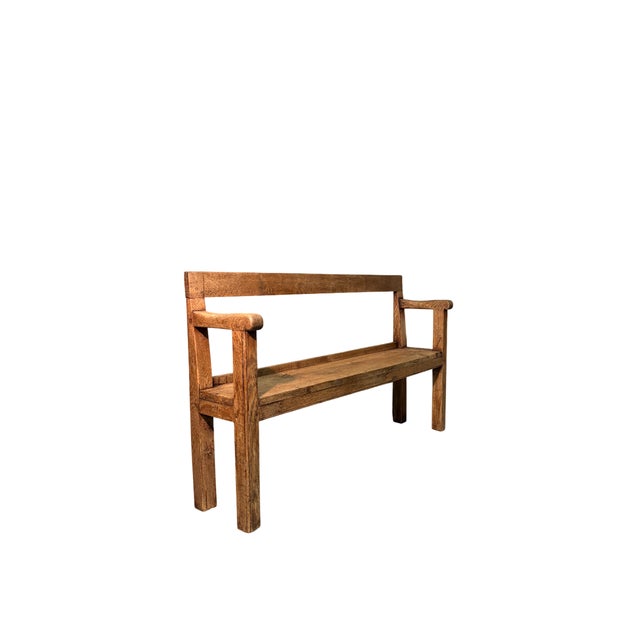 Rustic Antique Oak Bench, 1800 For Sale - Image 3 of 4