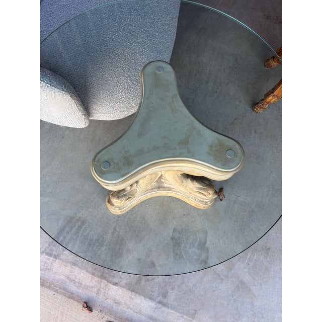 Mid 20th Century Italian Neoclassical Cast-Stone Koi Fish, Dolphin Pedestal Table With Glass Top For Sale - Image 4 of 5