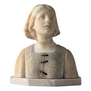 Gustave Van Vaerenbergh, Bust of a Young Girl, 1900s, Alabaster For Sale