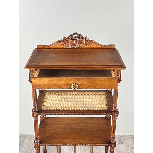 19th Century Louis XVI Carved Wood Music Cabinet with Caning For Sale - Image 6 of 9