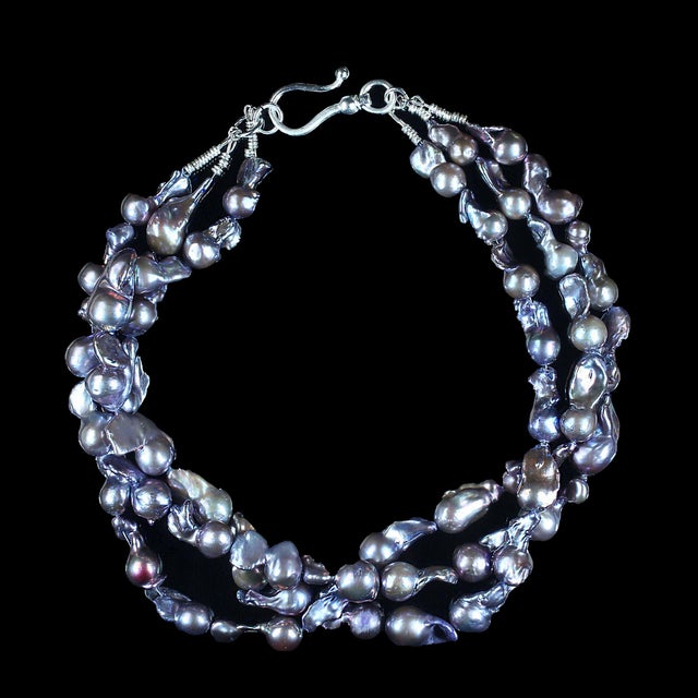 Three Strand Peacock Keshi Pearl Necklace – 18 Inches Elegant and effortlessly sophisticated, this three strand Peacock...