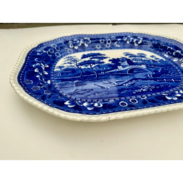 Ceramic Antique Copeland Spode Tower Blue & White Transferware Platter, 17 Inch, Circa 1903 For Sale - Image 7 of 18