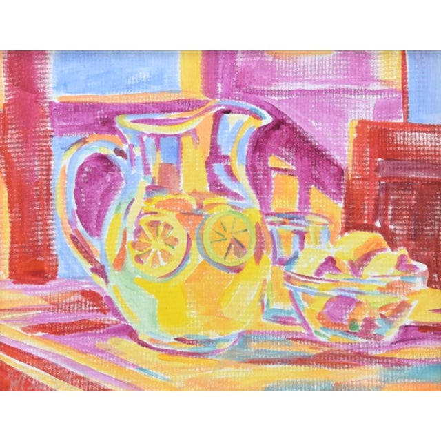 Abstract Impressionist Pitcher Lemonade Painting Including the Anituqed Gold Wood Frame For Sale - Image 3 of 5