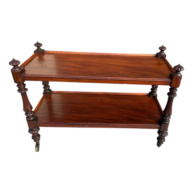 19th C English Mahogany Trolley on Brass Casters With Two Shelves For Sale