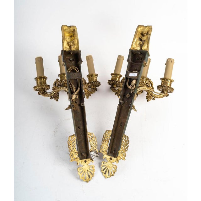 Empire Style Wall Lights in Gilded and Patinated Bronze, Set of 2 For Sale - Image 8 of 9