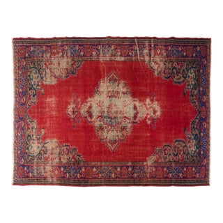 Faded Oushak Wool Carpet For Sale