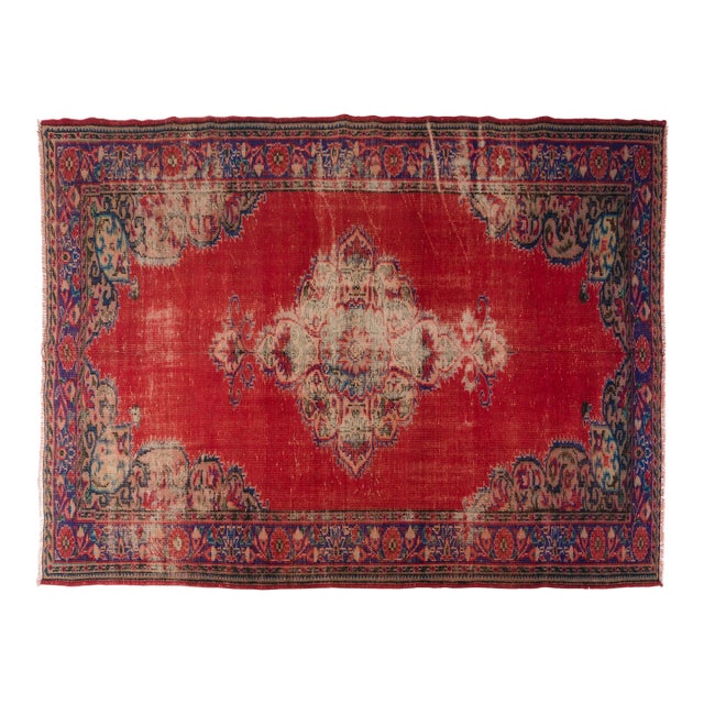 Faded Oushak Wool Carpet For Sale