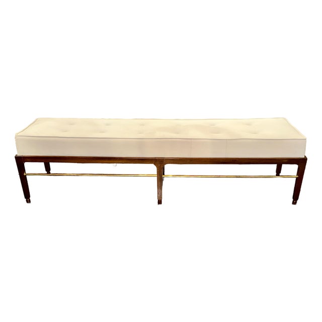 MCM Design Mahogany and Brass Bench For Sale