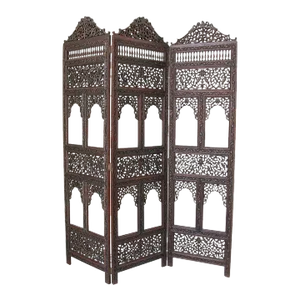 Anglo-Indian Mughal Hardwood Three-Panel Screen