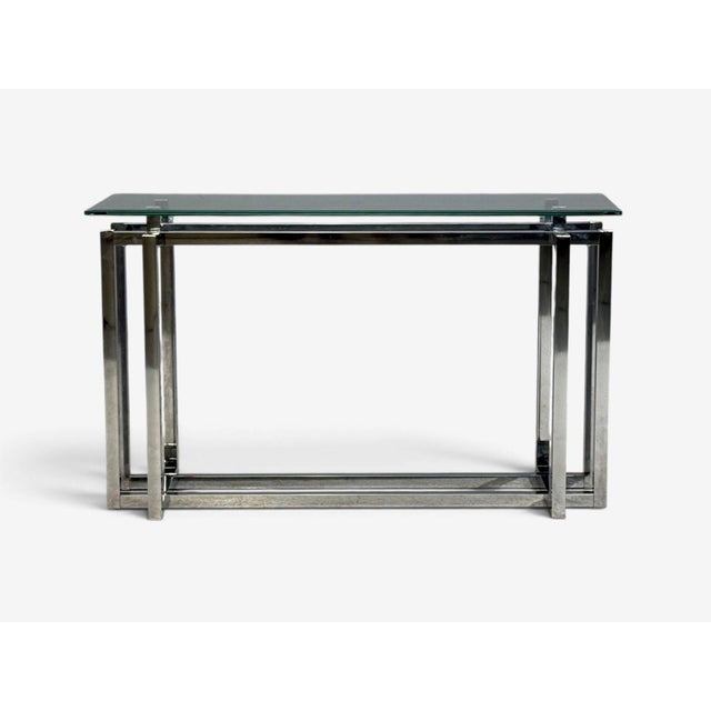 1980s Constructivist Style, Console Table, Chromed Steel, Beveled Glass, Usa, 1980s For Sale - Image 5 of 11