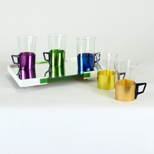 1960s Drinking Glasses with Tray, Former Czechoslovakia, 1960s, Set of 6 For Sale - Image 5 of 10
