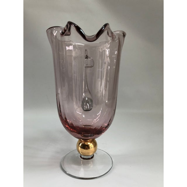 Mid-Century Modern Large Mid-Century Murano Pink & Gold Art Glass Pitcher For Sale - Image 3 of 6