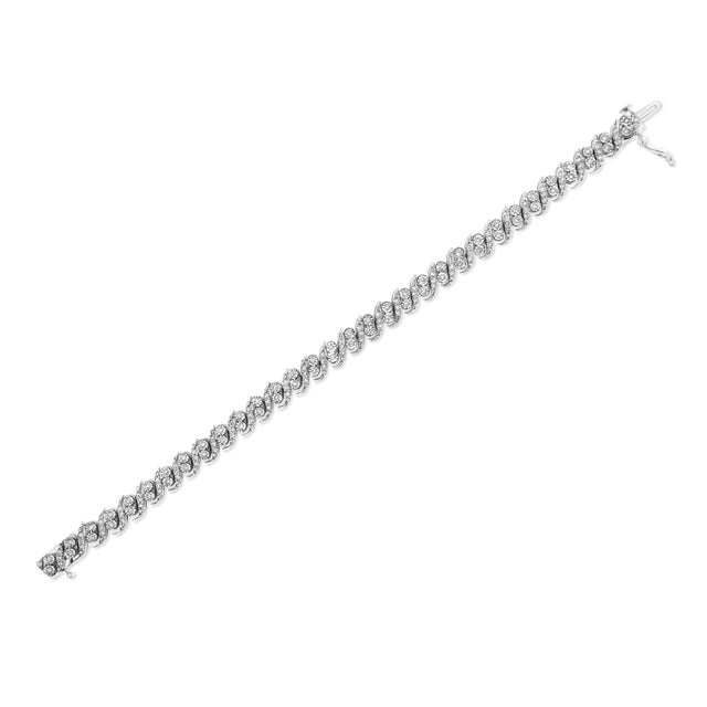 Early 21st Century .925 Sterling Silver 2.0 Cttw Round-Cut Diamond "S" Link Bracelet (I-J Color, I3 Clarity) - 7.25" For Sale - Image 5 of 7