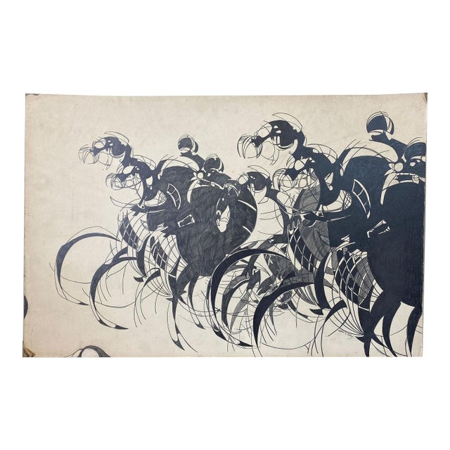 1990s Horse Race, Pen and Ink on Board, Signed Alton S Tobey For Sale