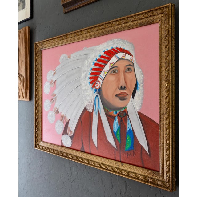 Pop Art Style Painting of Indigenous Native American in Pink and Red For Sale - Image 6 of 11