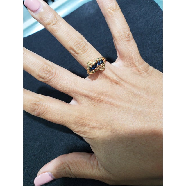 ♥ Product Summary ♥ Main Stone: Sapphire Band Material: 14k Yellow Gold Stone Cut: Marquise