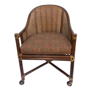 1980s McGuire Rattan Cane Arm Chair Club For Sale