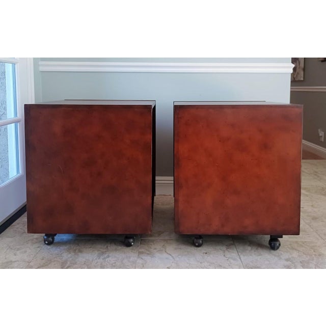 Maitland Smith Leather Steamer Trunk End Table / Nightstands a Pair