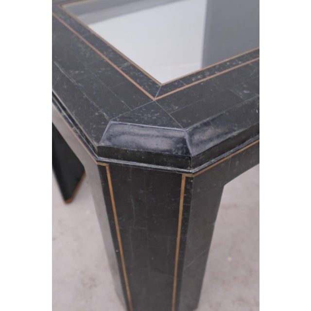 Side Table in Tessellated Green Marble, Glass and Brass, 1960, in Very Good conditions. Designed 1960 to 1969