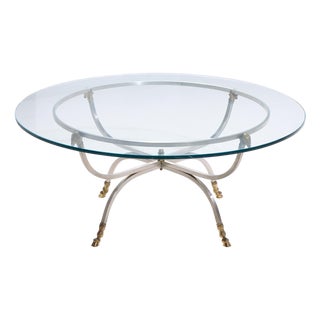 Maison Jansen Mid Century Round Rams Head Glass Top Coffee Table For Sale
