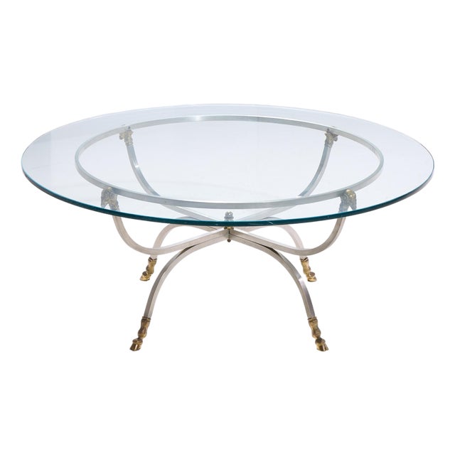 Maison Jansen Mid Century Round Rams Head Glass Top Coffee Table For Sale