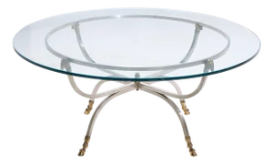 Maison Jansen Mid Century Round Rams Head Glass Top Coffee Table