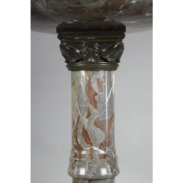 Birdbath in Grey and Red Marble with Bronze Decoration For Sale - Image 4 of 12