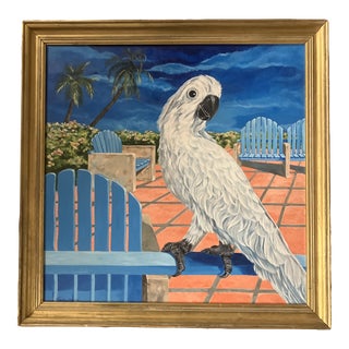 1980’s Original Vintage Tropical Parrot Pop Painting Signed Framed For Sale