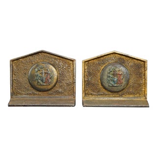 Circa 1920s Small Cast Iron Bookends Achilles Greek Motif- a Pair For Sale