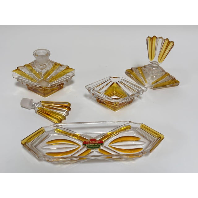 Art Deco Bohemian Bleikristall Crystal Vanity Set, Amber Cut Glass, Circa 1930s For Sale - Image 10 of 11