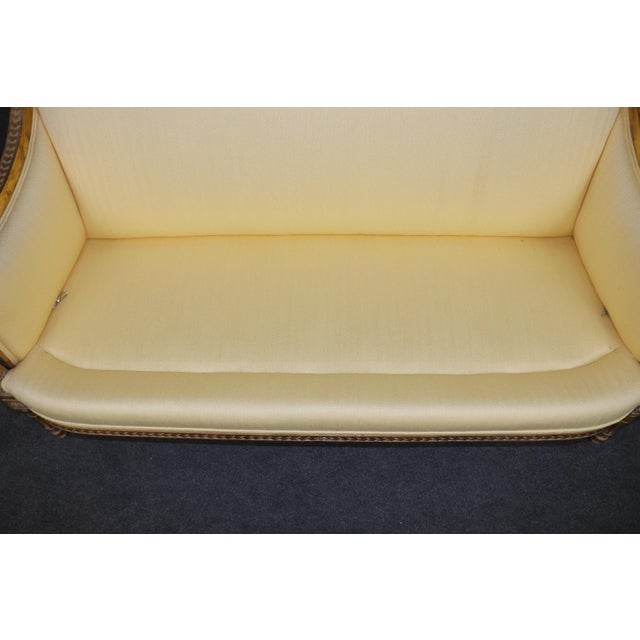 Vintage French Louis XVI Style Carved Gilt Settee C. 1960's For Sale - Image 4 of 12