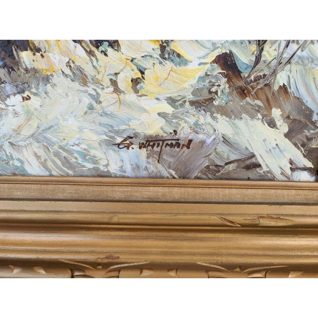Vintage Large 48" Original Signed G Whitman Landscape Oil Painting For Sale - Image 9 of 13