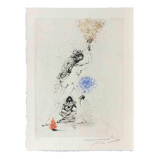 Salvador Dali, La Fille au Flambeau, Etching, 1968 For Sale
