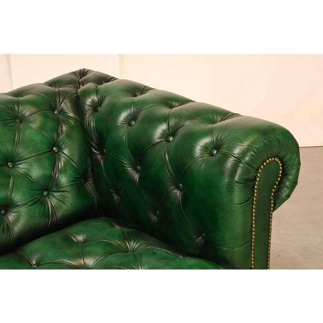 Chesterfield Style Green Leather Sofa For Sale - Image 4 of 16