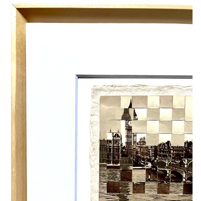Contemporary Big Ben, London - Hand Cut & Woven Vintage Photo Postcards, Framed For Sale - Image 3 of 3
