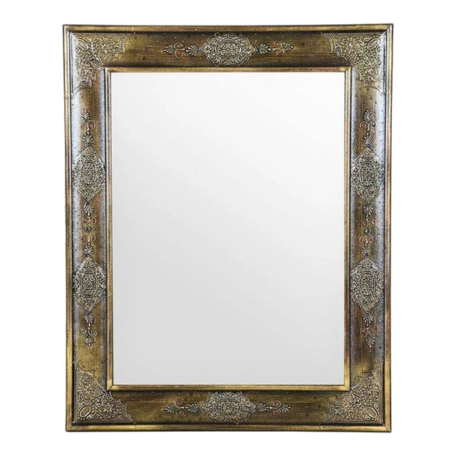 Traditional Embossed Metallic Painted Gold Finish Accent Mirror For Sale