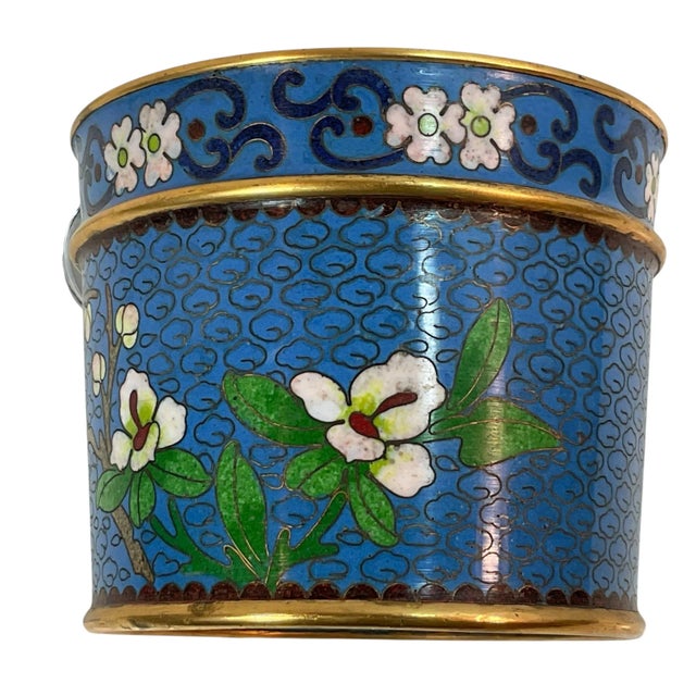 Chinese Brush Pen Holder Blue Color Cloisoné 20th Century For Sale - Image 10 of 10